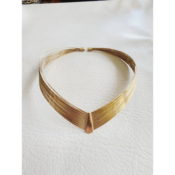 Unbranded Jewelry - Vintage Gold Tone Wire Choker V  Collar Necklace Multi Layered Wire Choker